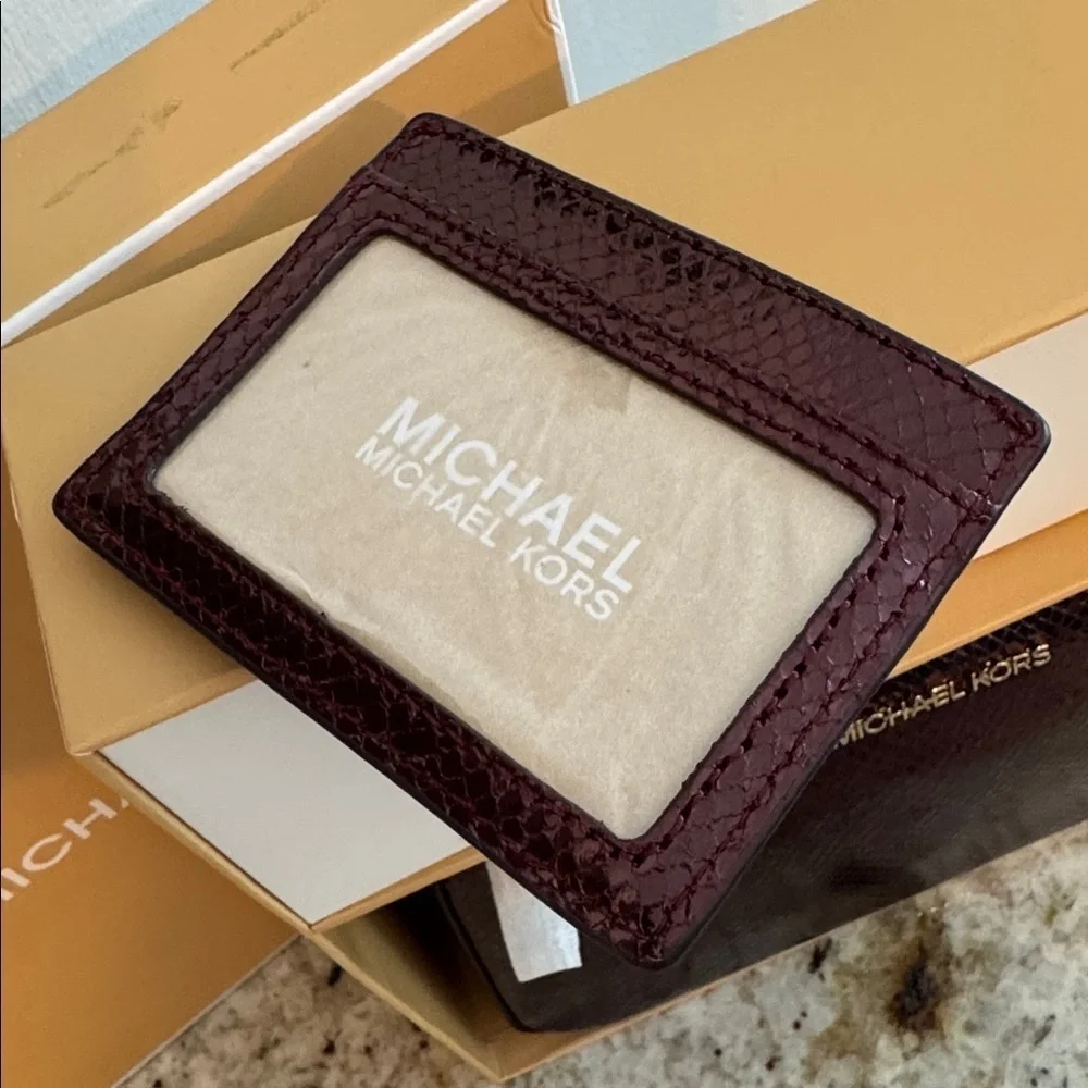 Michael Kors 2-Piece Metallic Clutch & Card Holder Oxblood Rouge Sombre